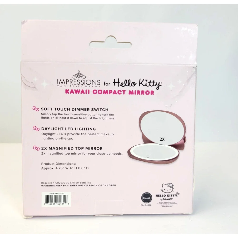 Impressions Vanity Hello Kitty Kawaii Compact Mirror Rose Gold Pink 2X LED